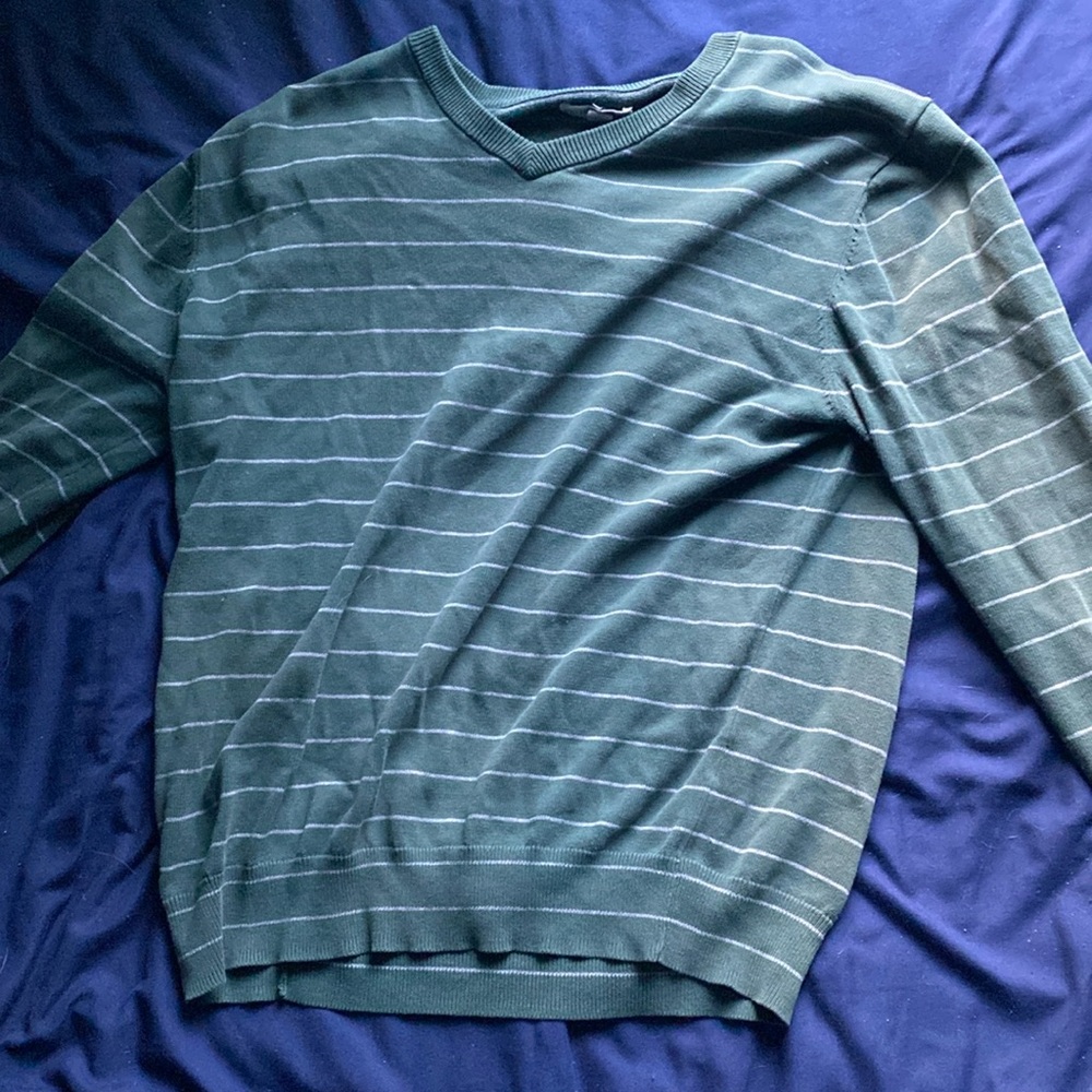 British Khaki in a size medium a green and white stripped longsleeve thick shirt
